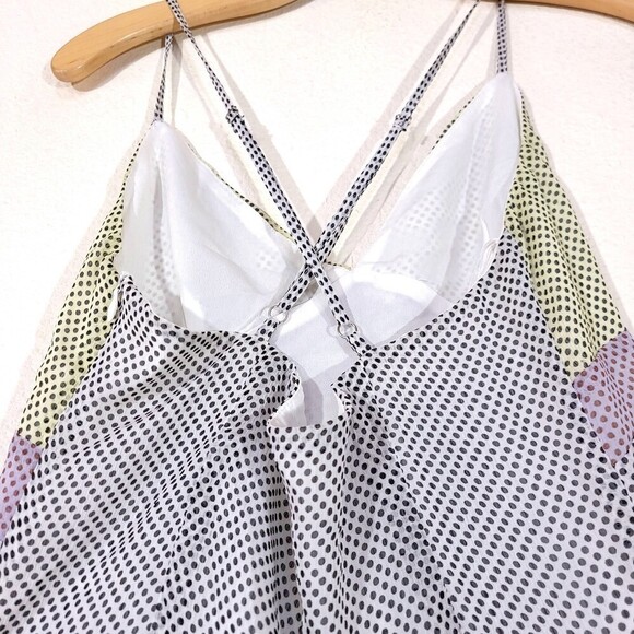 URBAN OUTFITTERS UO V-Neck Cami Mini Slip Dress Neon White Polkadot Womens Small - Picture 6 of 10